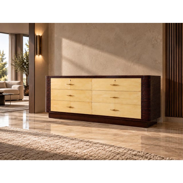Mid-Century Modern Art Deco Italian Parchment Chest of Drawers attributed to Osvaldo Borsani, 1940s For Sale - Image 3 of 18