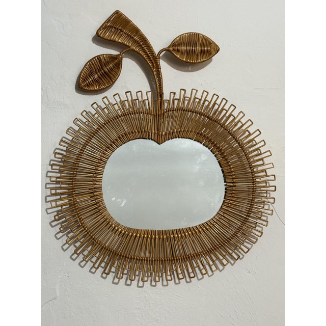 Apple-Shaped Rattan Mirror, Italy, 1960s For Sale - Image 9 of 9