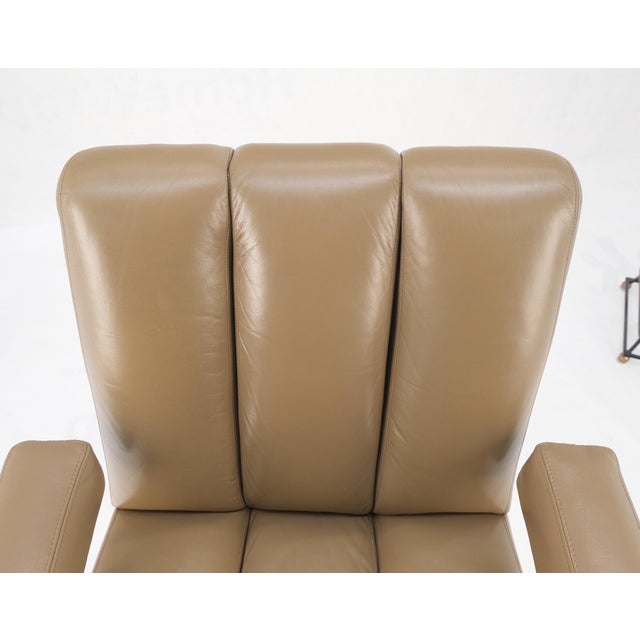 Vladimir Kagan Leather Ribbed Style Upholstery Heavy Stainless Base Desk Chair For Sale - Image 11 of 12