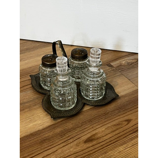 Antique 1880s Victorian Cruet Condiment Caddy for Tables with clover design base.