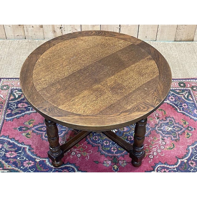 Rustic Oak Pedestal Table with Turned Legs, 1950s For Sale - Image 3 of 8