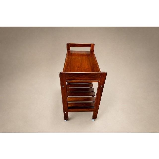 Brazilian Modern Bar Cart in Imbuia Wood With Two Tiers and Slatted Shelf, Brazil, 1960s For Sale - Image 18 of 18