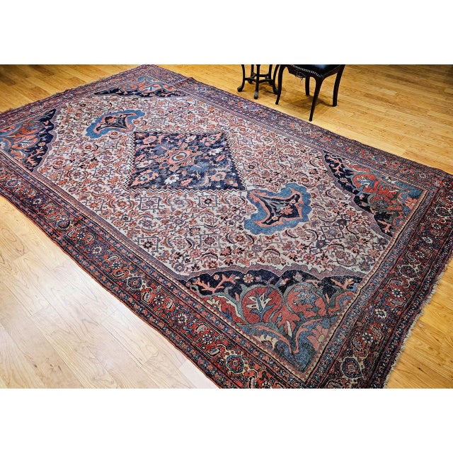 Antique Persian Bidjar Rug, Hand-Knotted Wool, Herati Geometric Pattern, Ivory & Red, 7x12 For Sale - Image 11 of 18