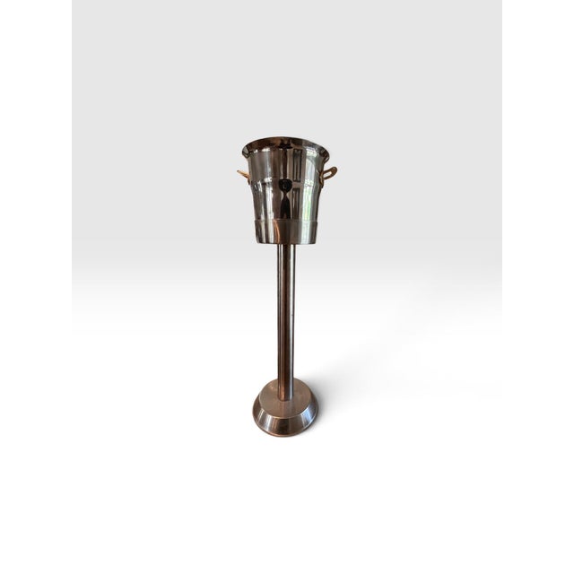 Mid-Century Modern Vintage 1970s Spring Switzerland Inox 18/8 Stainless Steel Champagne Bucket & Pedestal Stand, 28” For Sale - Image 3 of 10