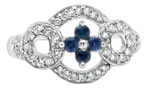 Sapphire Flower with Diamond Accents Vintage Style Design 14k White Gold, Size 8