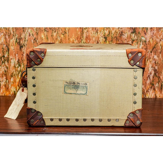 Decorative 1930s Travel Trunk Luggage Suitcase Antique Leather Canvas Travel Home Decor Storage For Sale - Image 13 of 15