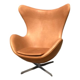 Fritz Hansen Egg Chair 07-'63 Cognac Camel Vintage Leather For Sale