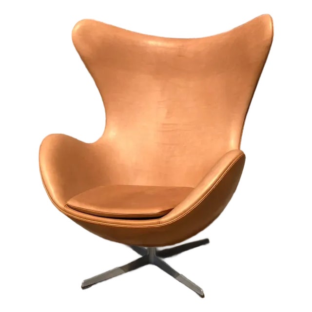 Fritz Hansen Egg Chair 07-'63 Cognac Camel Vintage Leather For Sale