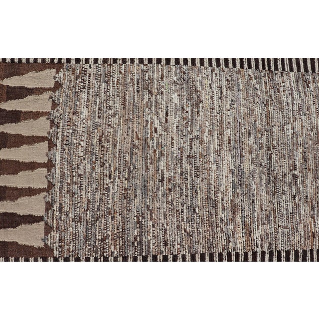 Modern Runner in Solid Minimalist Design & All Around Kilim Border in Brown 3'10 X 16'1 For Sale - Image 10 of 12