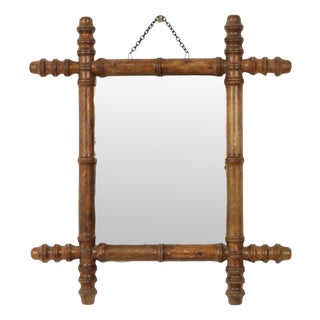 Antique Chinoiserie Faux Bamboo Mirror in Wood For Sale