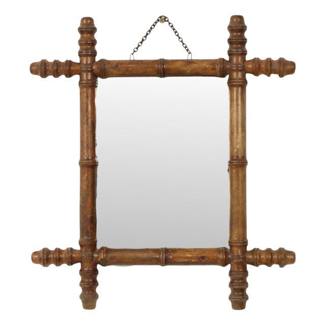 Antique Chinoiserie Faux Bamboo Mirror in Wood For Sale