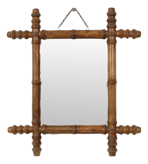Antique Chinoiserie Faux Bamboo Mirror in Wood