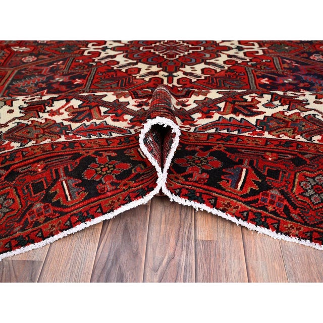 1960 8'3"x11' Lusty Red Nomad Art Vintage Persian Heriz Pure Wool Hand Knotted Rug For Sale - Image 9 of 12