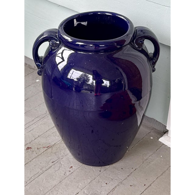 Late 20th Century Cobalt Blue Floor Vase With Handles For Sale - Image 5 of 8