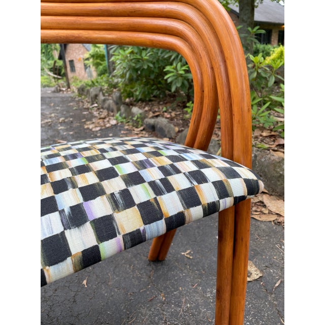 Brown 1970s Rattan Dining Chairs by Axel Enthoven With Mackenzie Childs Fabric - Set of 6 For Sale - Image 8 of 12