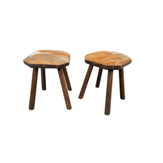 Vintage Milk Stools with Cowhide, 1950s, Set of 2 For Sale