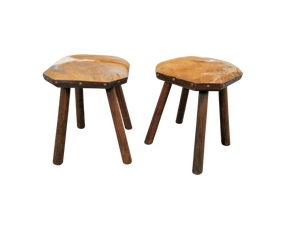 Vintage Milk Stools with Cowhide, 1950s, Set of 2