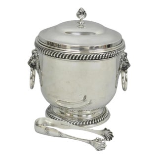Antique English Regency Lion Head Silver Plated Covered Bar Ice Bucket For Sale