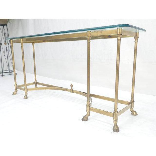 Italian Hoof Feet Brass Frame Base 3/4" Glass Top Console Hall Table For Sale - Image 13 of 13