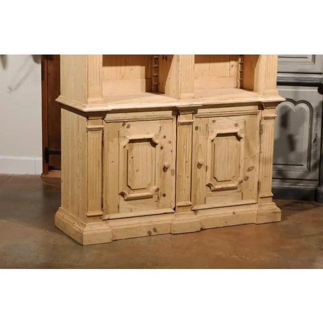 Brown Italian Neoclassical Style Carved Pine Bookcase with Arched Motifs and Capitals For Sale - Image 8 of 13