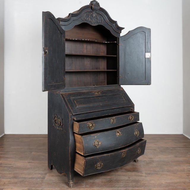 Baroque 19th Century Danish Black Painted Oak Secretary Bureau For Sale - Image 3 of 18