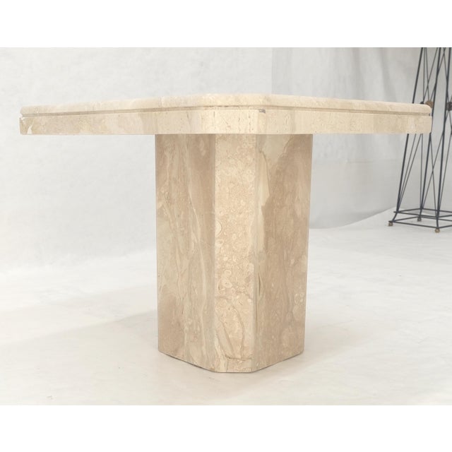 Late 20th Century Polished 27x27" Travertine Square Top Single Pedestal Side End Lamp Table Mint For Sale - Image 5 of 16