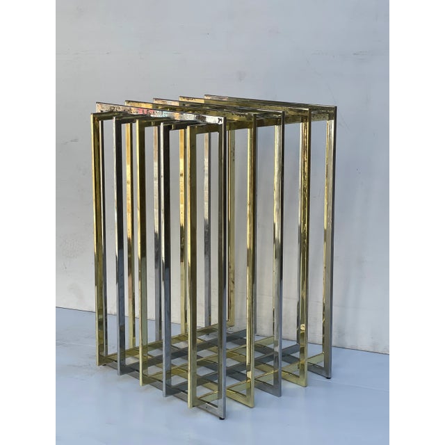 1970s 1970s Pierre Cardin Sculptural Grid Brass & Chrome Table or Desk Base For Sale - Image 5 of 5