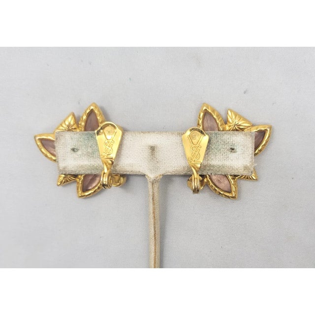Pink Vintage 1980s Signed Yves Saint Laurent Coral Enamel & Pink Rhinestones Clip Earrings - 2 Pieces For Sale - Image 8 of 9