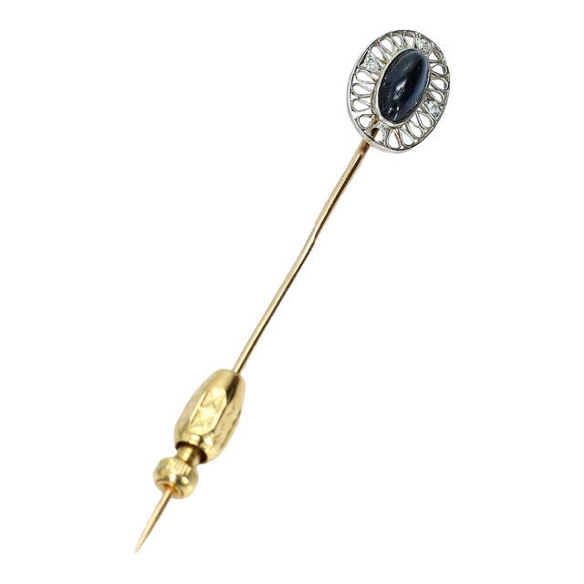 14k Gold Gia Certified Sapphire Pin With Diamonds For Sale