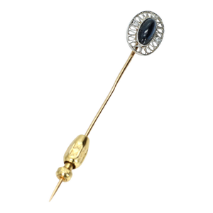 14k Gold Gia Certified Sapphire Pin With Diamonds