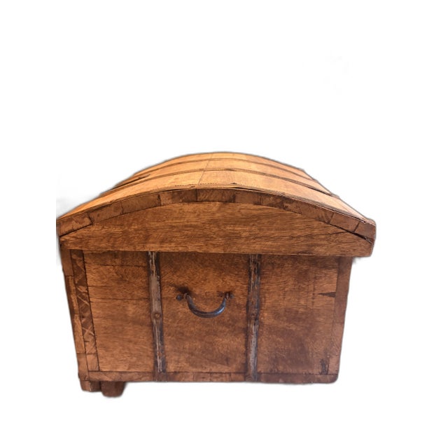 Small decorative Indian chest in carved wood, 20th century. Charming carved detail; the latch attachment is broken but the...