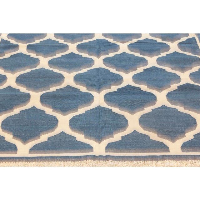Indian Dhurrie Design Blue and White Handmade Cotton Rug by Doris Leslie Blau For Sale - Image 4 of 6