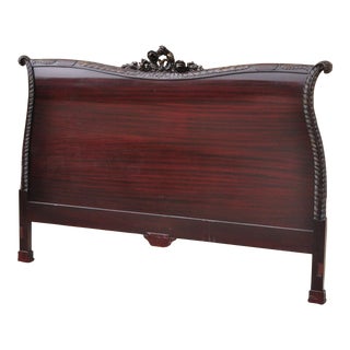 Mahogany Carved Plume Feather Prince of Wales King Size Bed Headboard For Sale