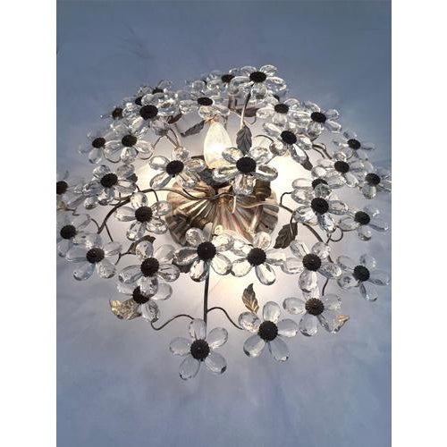 1920s Filigree Flush Mount with Crystal Flowers from Maison Baguès, France, 1920s For Sale - Image 5 of 18
