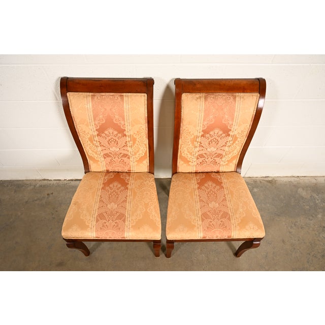 1980s Baker Furniture Style Regency Carved Mahogany Dining Chairs, Pair For Sale - Image 5 of 14