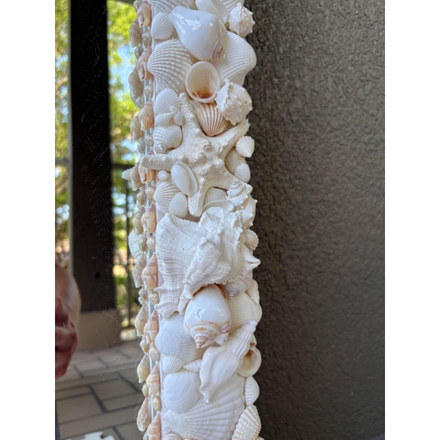 2020s Large White Shell Mirror, 24x34 Coastal Wall Mirror, Handmade Natural Seashell Frame, Luxury Beach House Decor For Sale - Image 5 of 9
