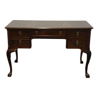 Sligh Furniture Solid Mahogany Traditional Chippendale Style 44" Writing Desk W. Tooled Leather Top 6030-1 For Sale