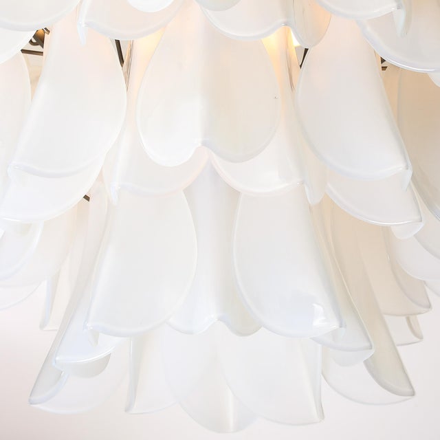 White Modernist Feather Chandelier in Murano Opalescent Glass and Oil Rubbed Bronze For Sale - Image 8 of 12