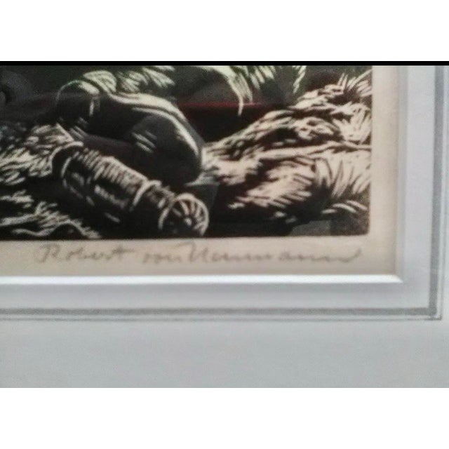 Original Vintage Woodcut by Robert Von Neumann, Framed, Signed, 18.5” X 15” For Sale - Image 4 of 8