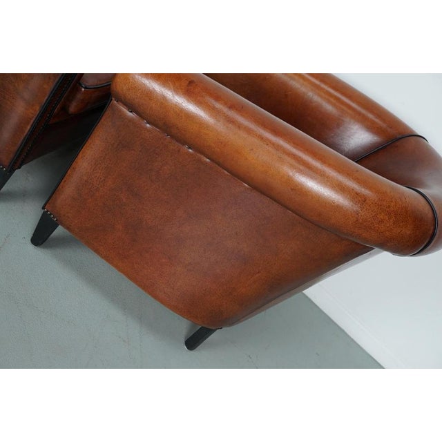 Set of Vintage Dutch Cognac Colored Leather Club Chairs For Sale - Image 16 of 17