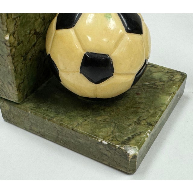 Vintage Italian Alabaster and Marble Soccer Ball Bookends For Sale - Image 9 of 11