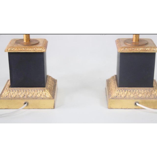 1950s Foliate Italian Tole Hollywood Regency Gold Gilt and Black Pair of Lamps With Crystals - a Pair For Sale - Image 12 of 12