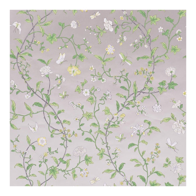 Sample - Schumacher Floraison Wallpaper in Citron Shimmer For Sale