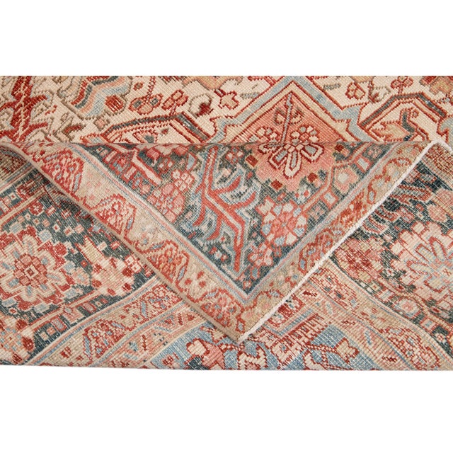 Persian Antique Persian Heriz Wool Rug Handmade in Red Featuring a Medallion Motif For Sale - Image 3 of 10