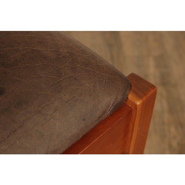 Brown 1990s Stickley Mission Collection Pair of Cherry and Leather Slat Back Stools For Sale - Image 8 of 12