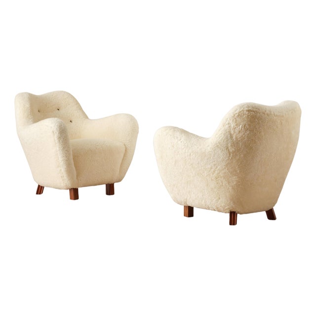 Swedish Sheepskin Easy Chairs, 1950s, Set of 2 For Sale