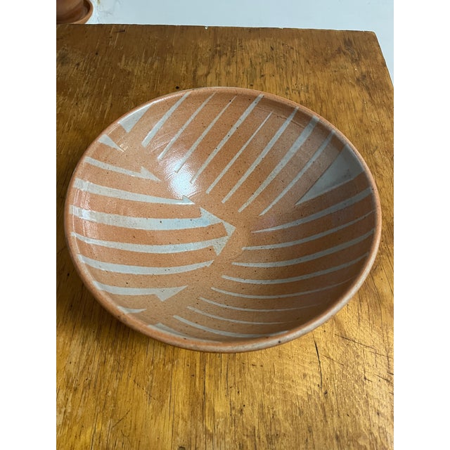 Abstract Signed Vintage Ceramic Pedestal Bowl Hand Painted Stripes For Sale - Image 3 of 7