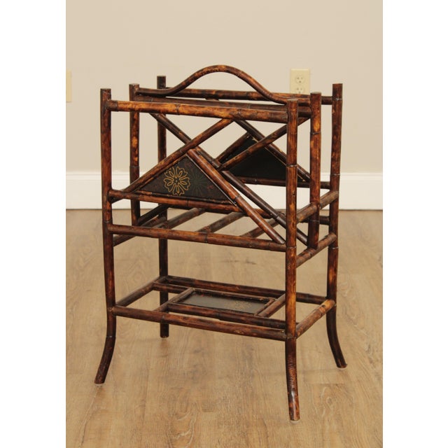 High Quality Vintage Bamboo Magazine Stand, Lacquered Panels