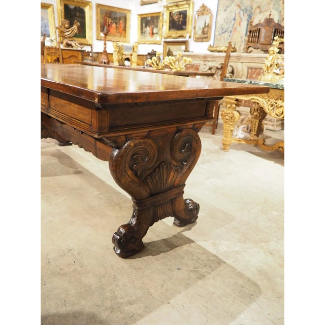 17th Century Antique Italian Renaissance Library Table in Carved Walnut, 17th C. And Later For Sale - Image 5 of 12