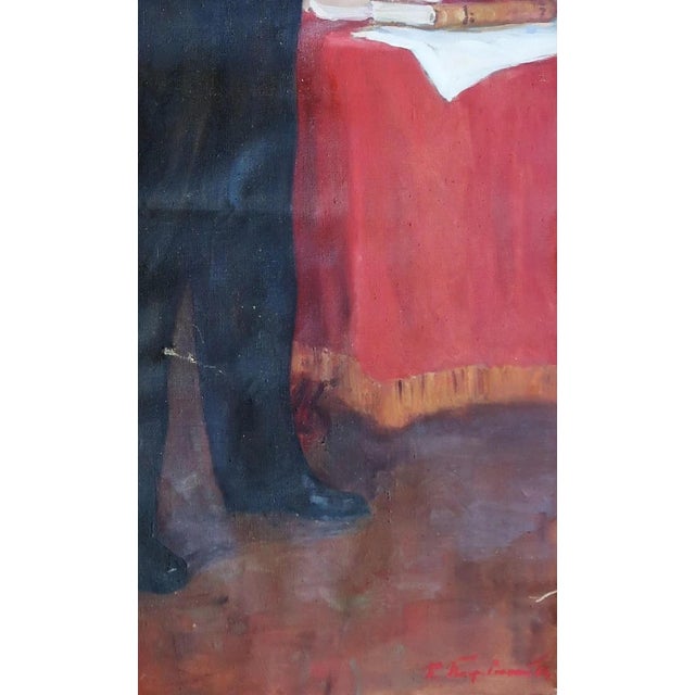 Vladimir Lenin Portrait: Original Oil Painting, Soviet Art 200-120 For Sale - Image 6 of 6
